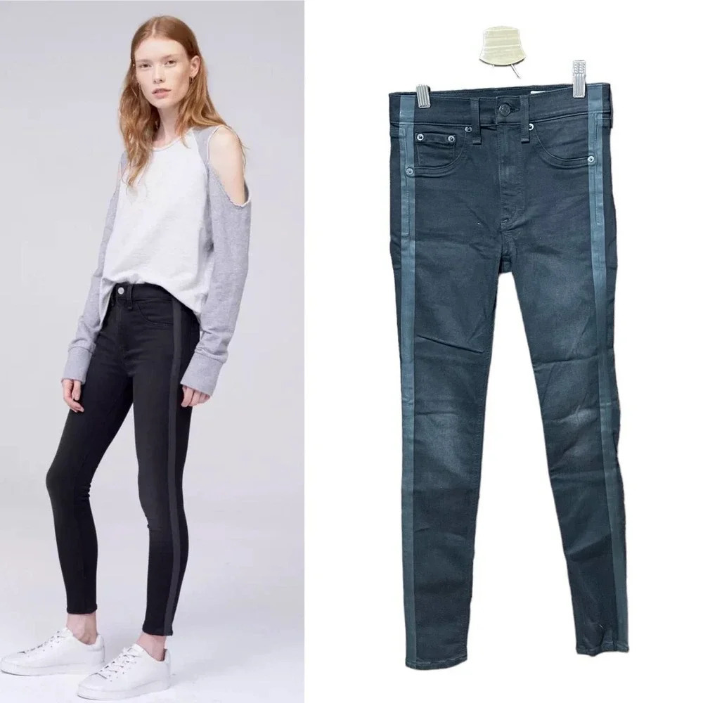 Rag and‎ Bone High-Rise Ankle Skinny Jeans in Washed Black Tux Size 23